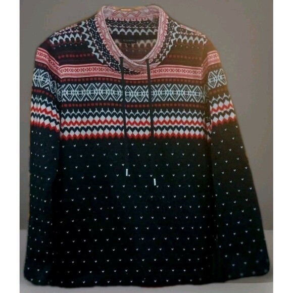 Talbots Fair Isle Sweater M Mock Neck Nordic Black Red Knit Winter Lodge Core - Picture 1 of 8